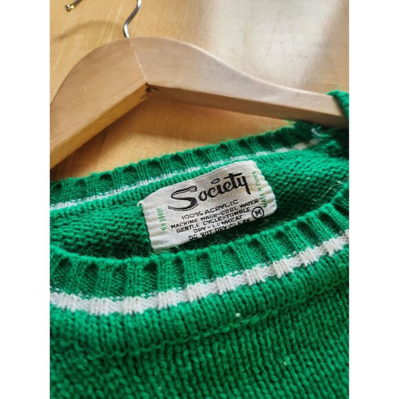 Vintage 1960s 70s Kelly Green Acrylic Knit Crewneck Sweater, Women's Medium - Picture 2 of 8